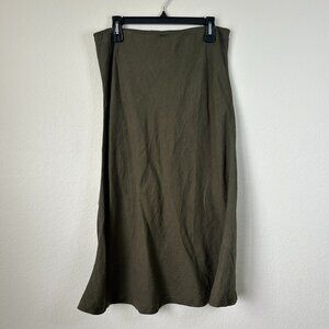 Haven Well Within Skirt Womens Large Olive Green Linen Pull On Midi L